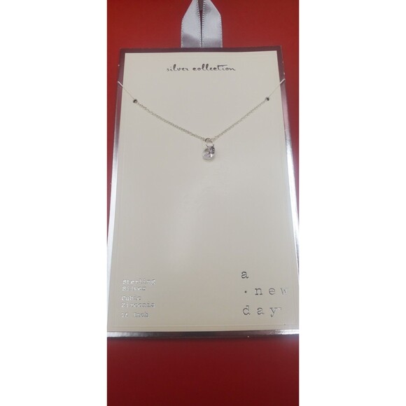 Two 16" Sterling Silver Necklace w Oval CZ Prong Pendant set - Picture 3 of 4